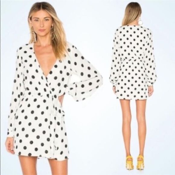 Lovers + Friends Maggie  Mini White Black Dress Blouse Polka Dot Wrap  Size S - Picture 1 of 11